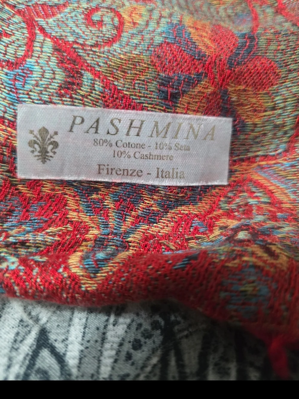Pashmina Red Paisley Jacquard Scarf with Multicolor Accents